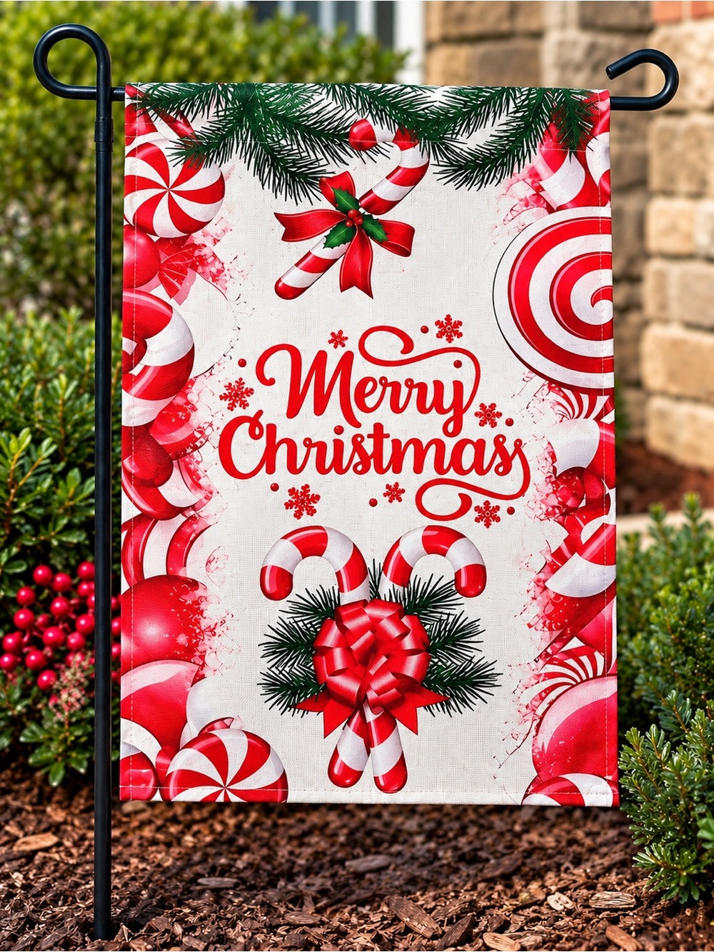 Merry Christmas Peppermint Candy Garden Flag - NWT